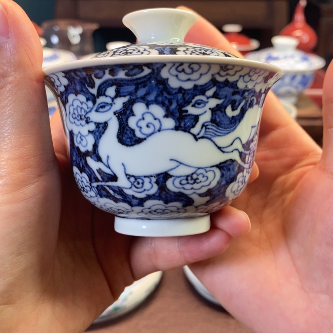 碗7.0/120cc 仿元青花九色鹿 精品。