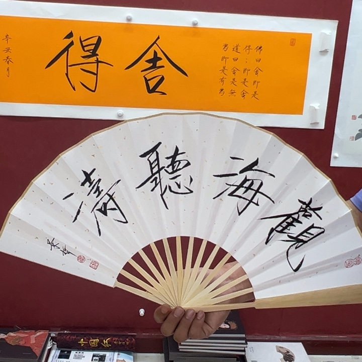 国画观海听涛两平尺带合影视频
