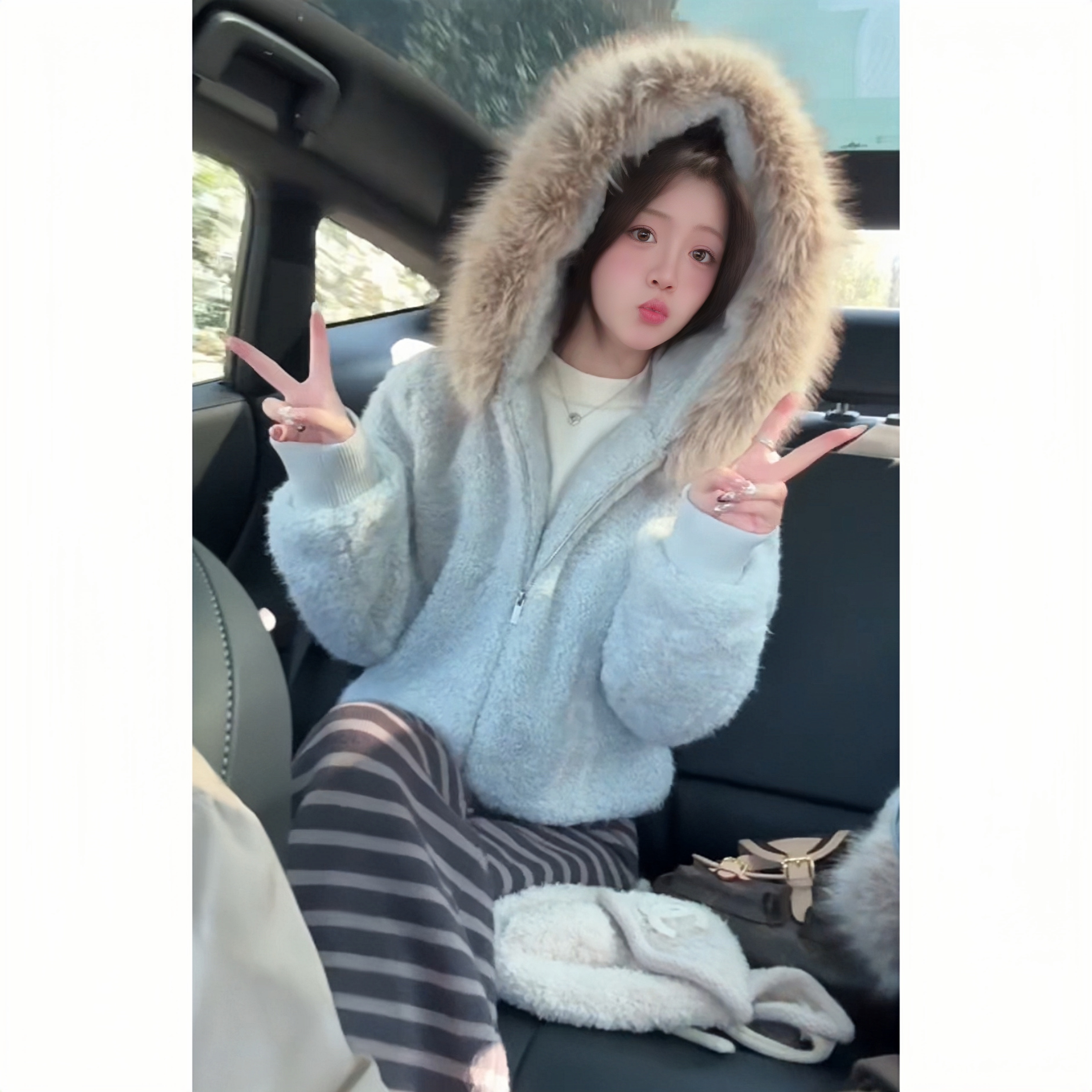 驼绒+90白鸭绒内胆+超大毛领连帽保暖柔软厚款百搭冬季外套#1215