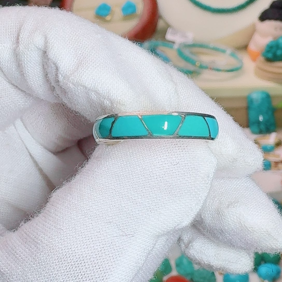 绿松石银S925镶嵌珠宝奇石玉华尾戒