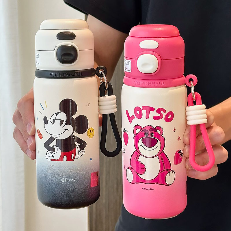迪士尼双饮弹跳保温杯高颜值大容量学生喝水杯子出门便携茶壶创意