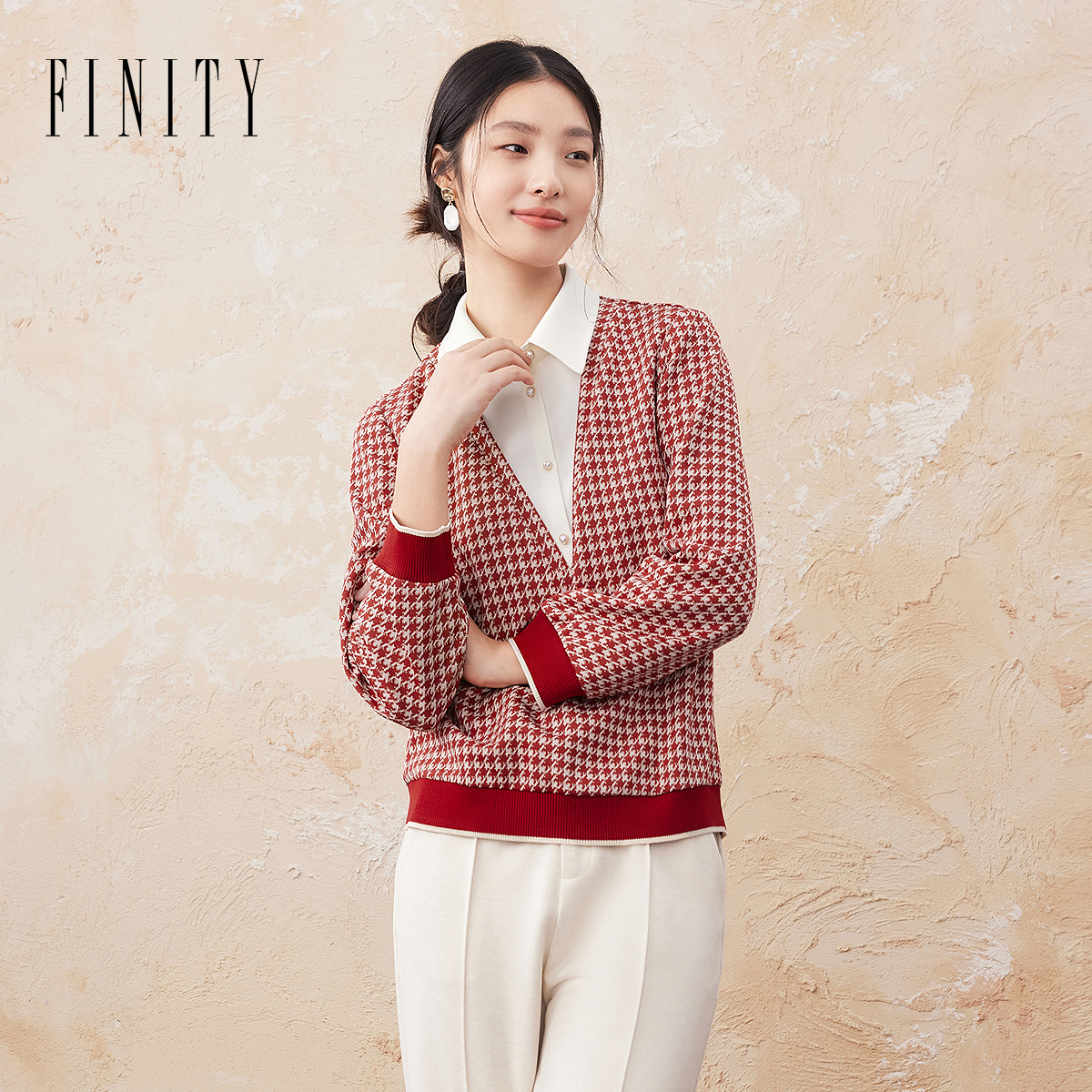 【粉丝专享】FINITY 新品卫衣小香风气质时尚休闲格子 F21X9D69E2