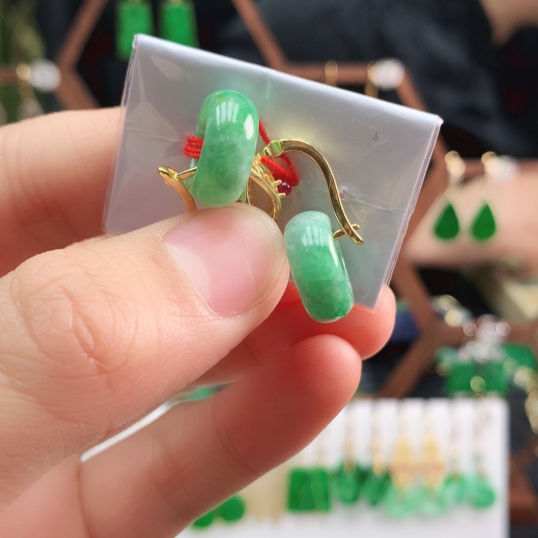 翡翠耳饰银S925镶嵌耳饰