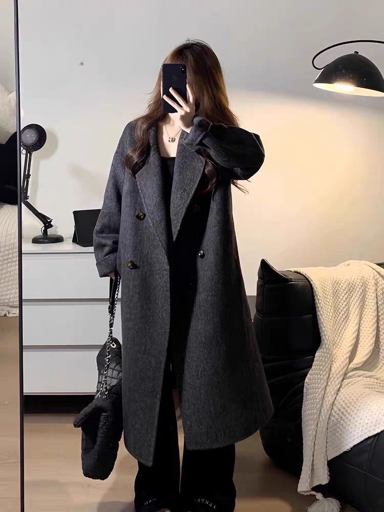 2025年大版西装领长款羊毛大衣外套秋冬新款宽松阔版羊毛