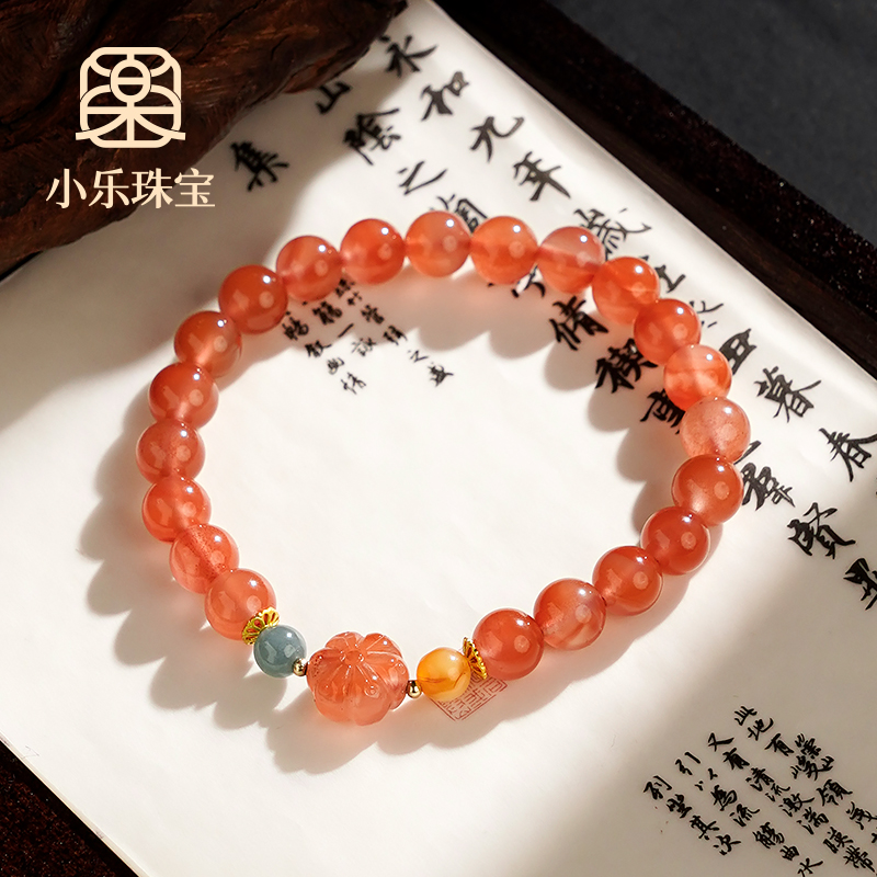 原创本命年精致南红玛瑙花朵翡翠蜜蜡女手串珠单圈素圈手链-9434