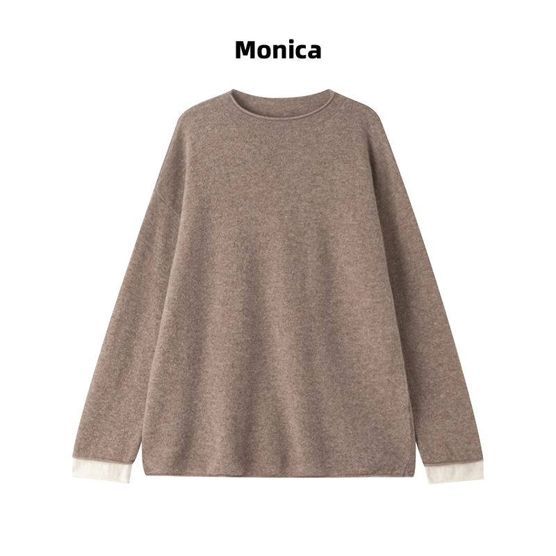 Monica.猫姐圆领长袖女中厚羊毛针织衫女装常规款休闲风遮臀时尚