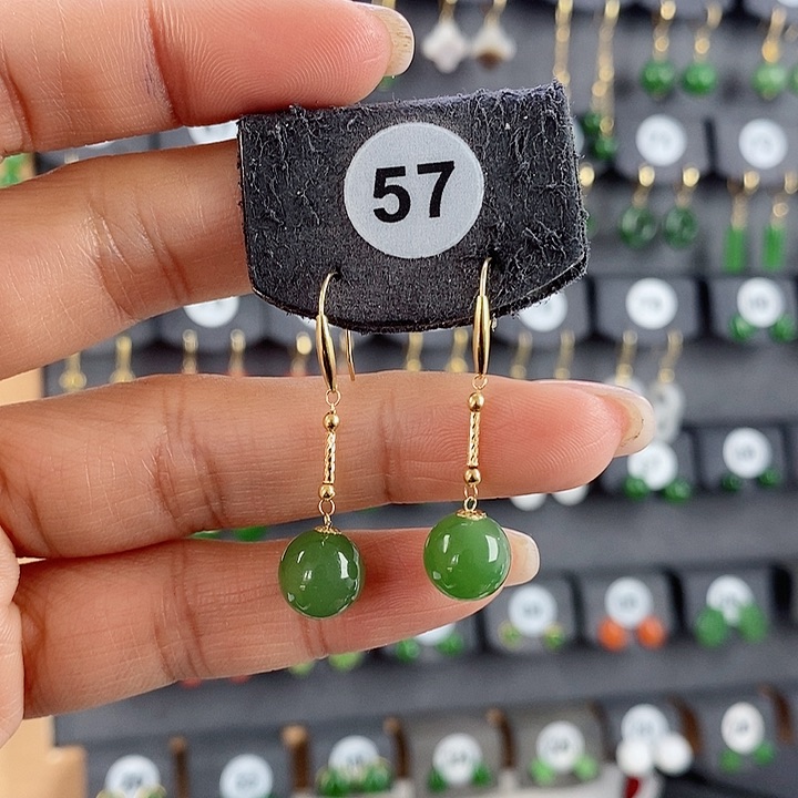 和田玉耳饰18K金镶嵌