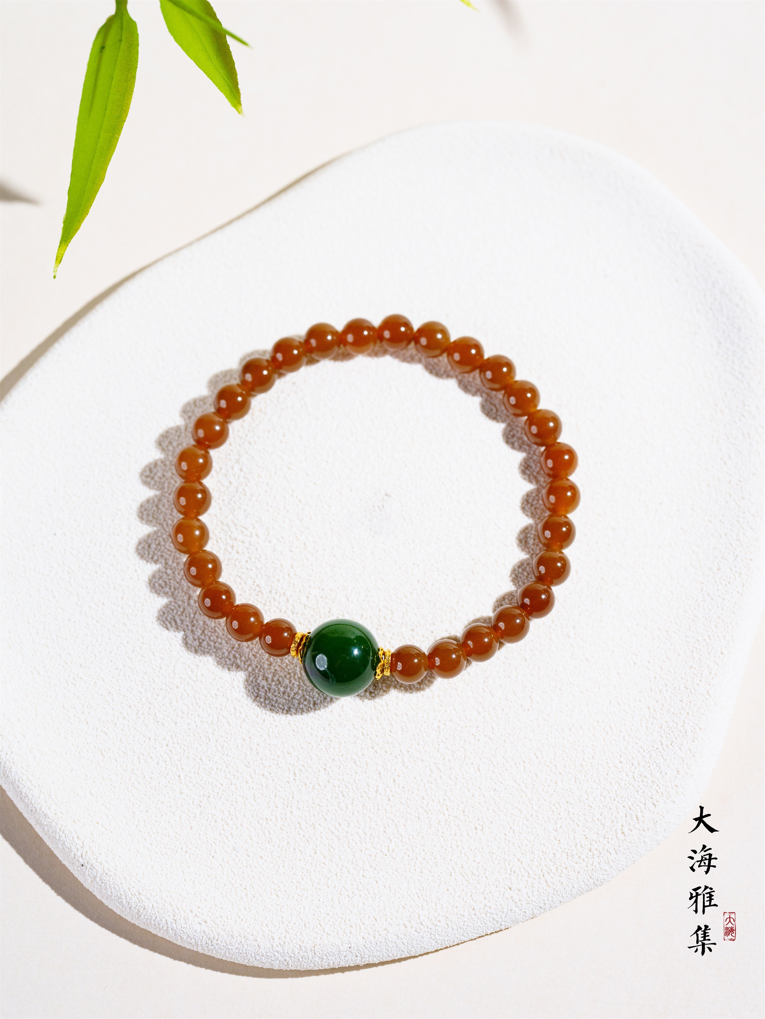 【落霞】18K金和田玉聚红皮单珠红糖手串5.5mm+   D3645
