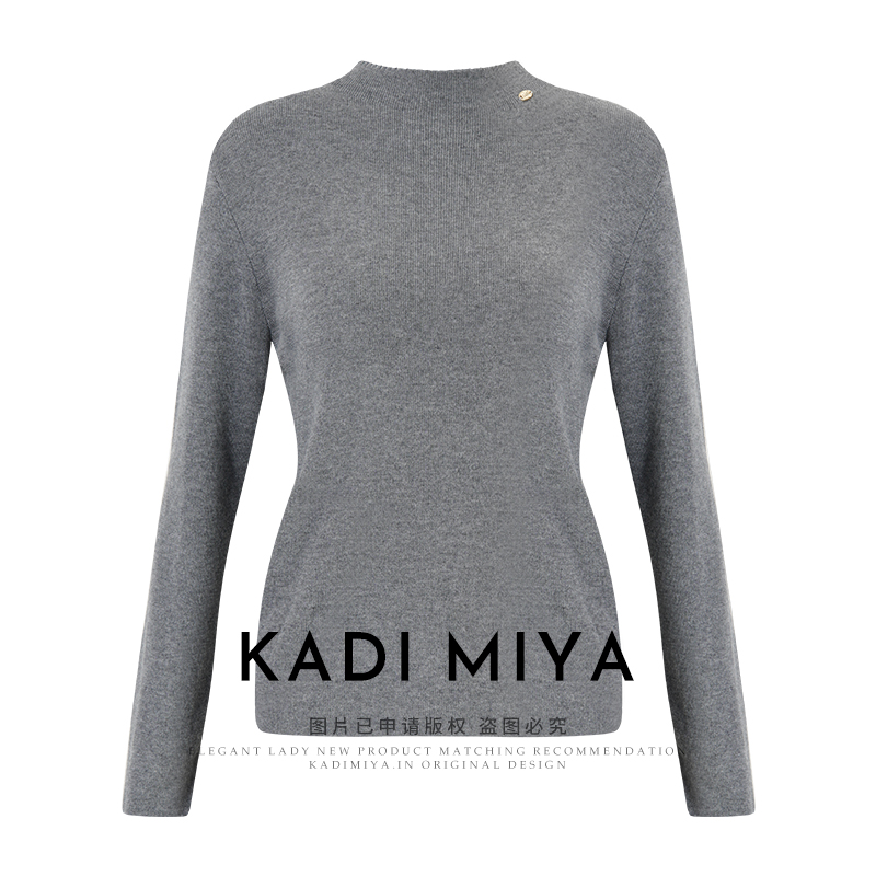 KADIMIYA【高阶时髦】法式高克重绵羊毛立领修身长袖针织衫打底衫女