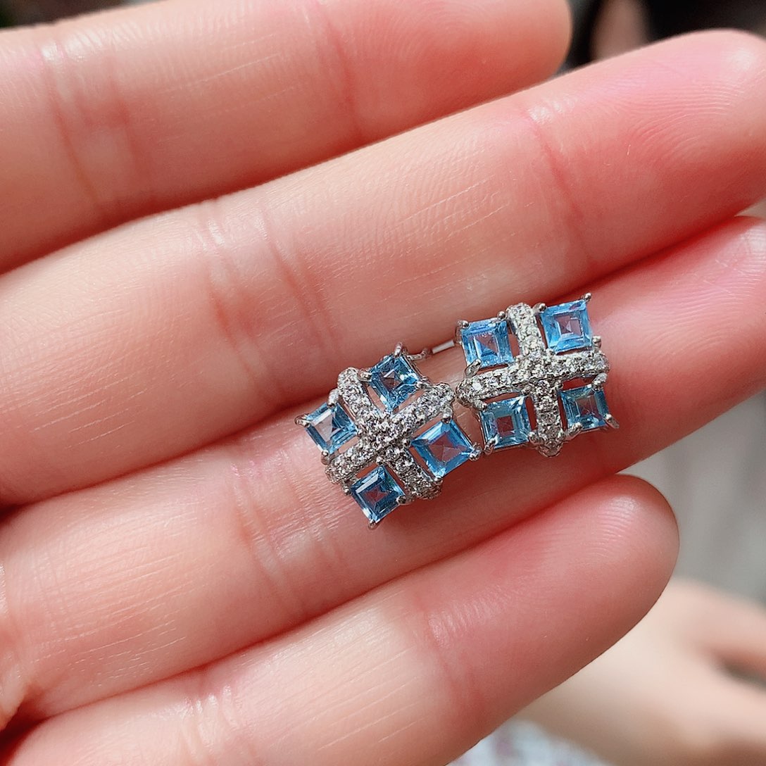 托帕石耳饰银S925镶嵌