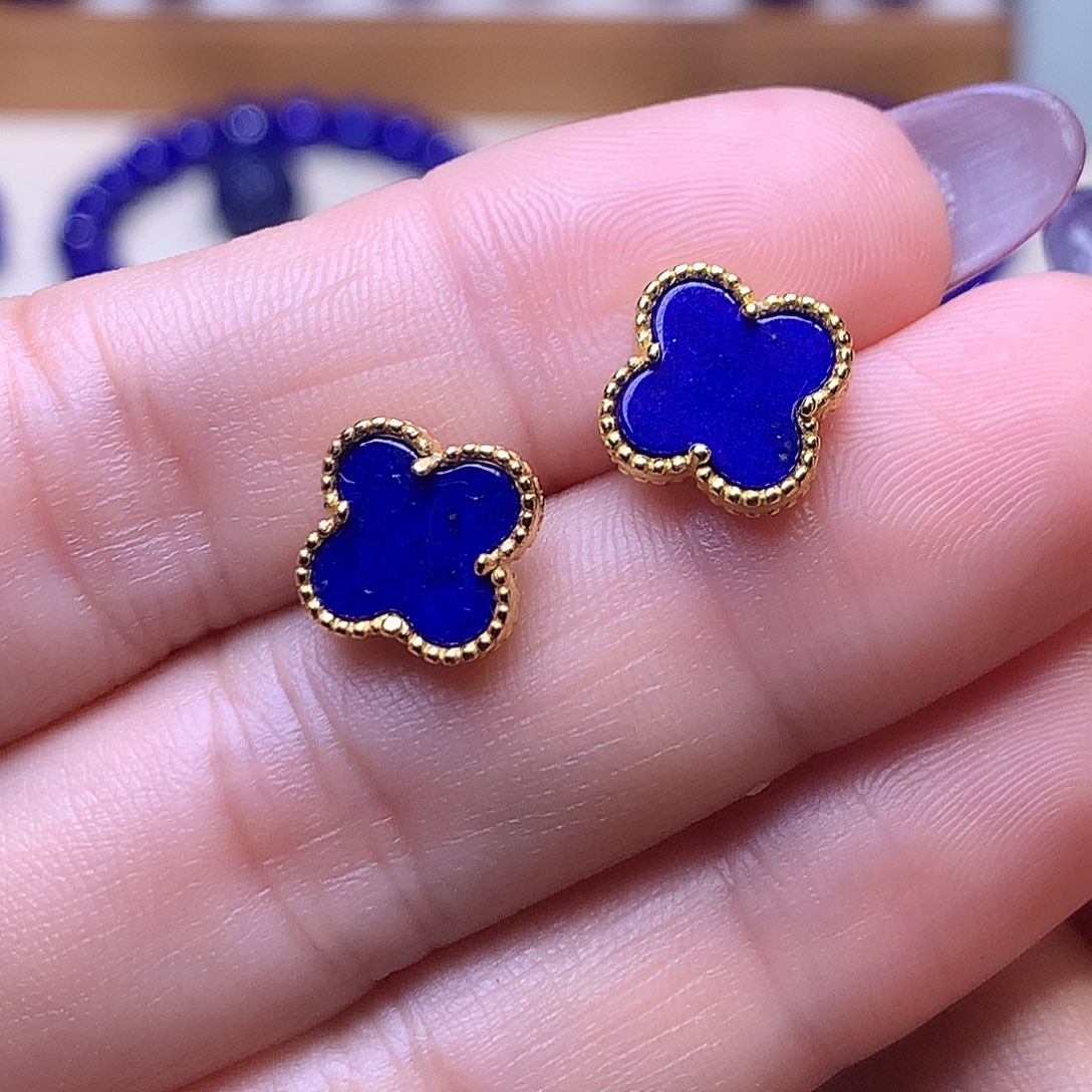 青金石银S925镶嵌耳饰11.7m