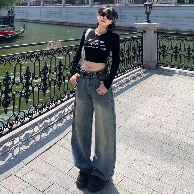 广州2025新款牛仔裤宽松显瘦阔腿长裤