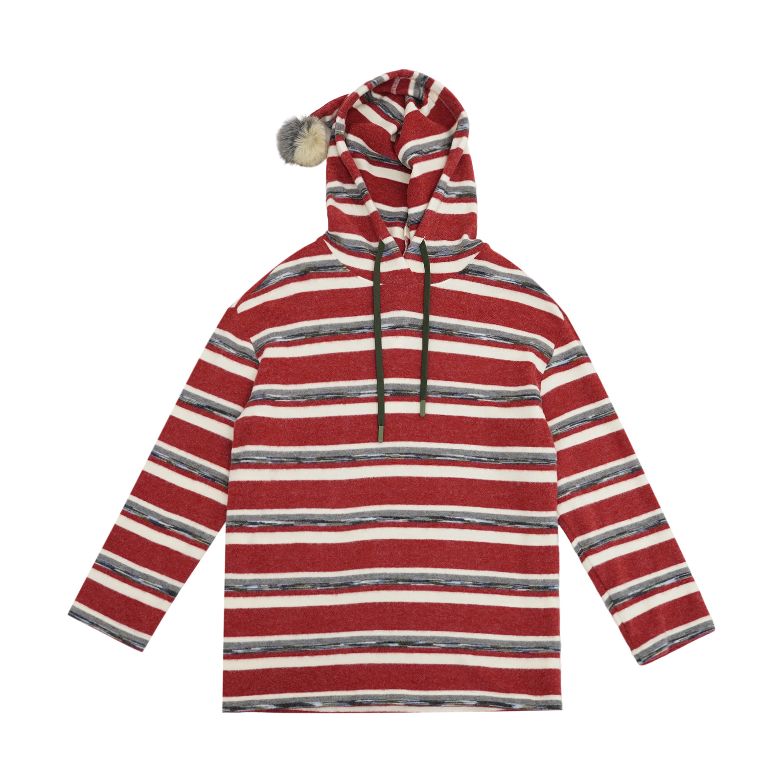 GGAHOLIDAY时尚休闲简约条纹长袖宽松复古连帽T恤打底绒衫-161017