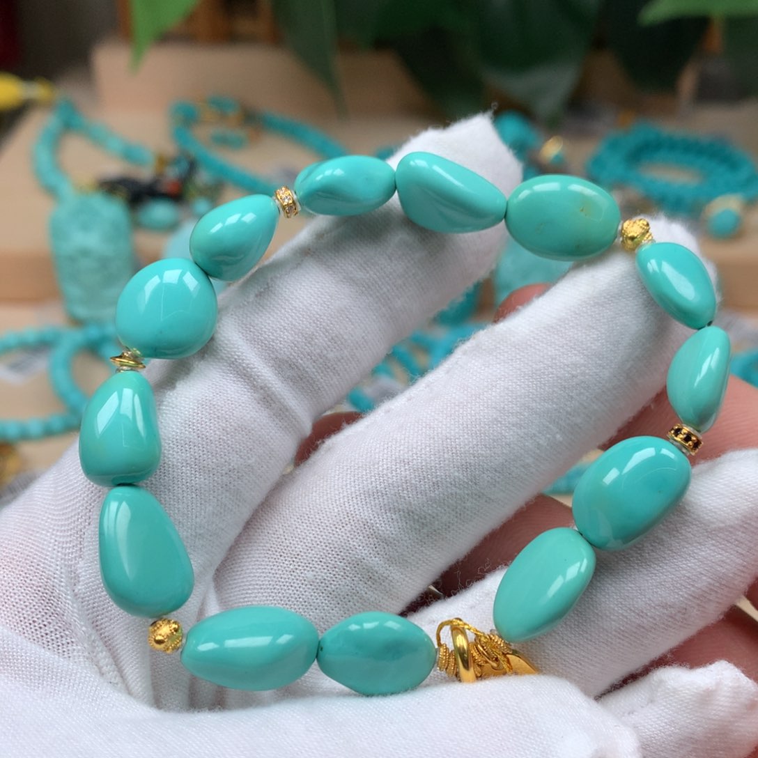 绿松石随形手串18K金镶嵌