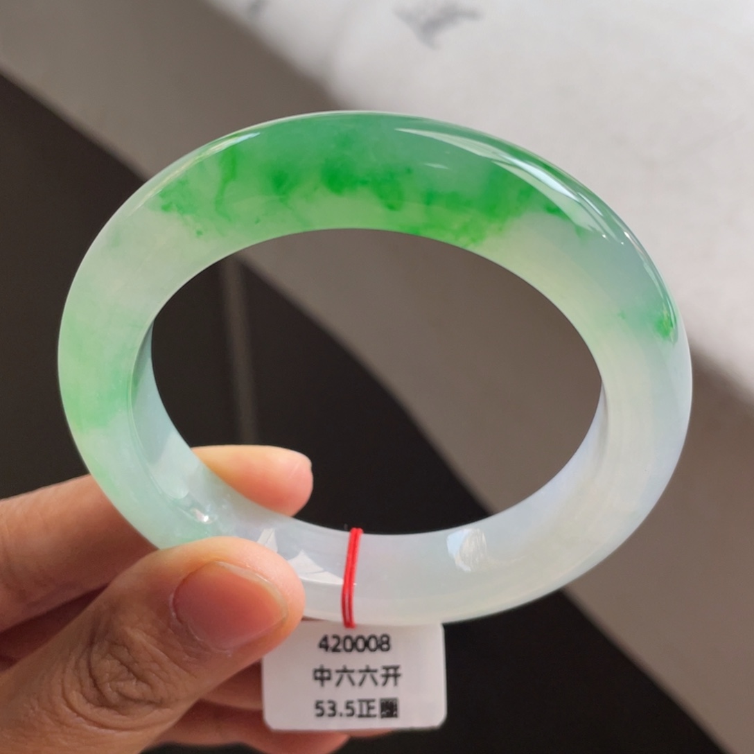 翡翠未镶嵌手镯冰胶飘金丝绿泥鳅背手镯（中六六开询价）