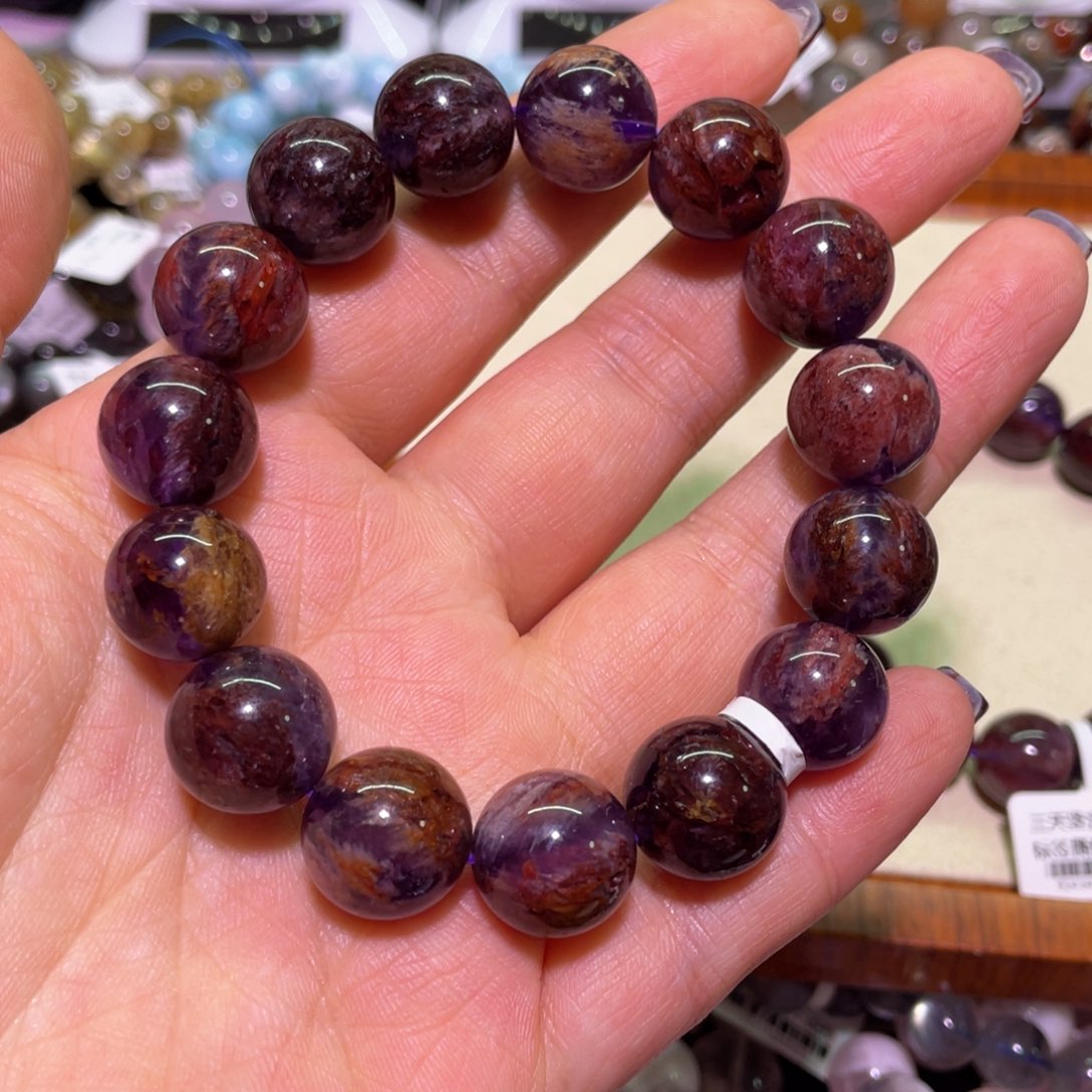 水晶手链未镶嵌财****14mm紫幽灵