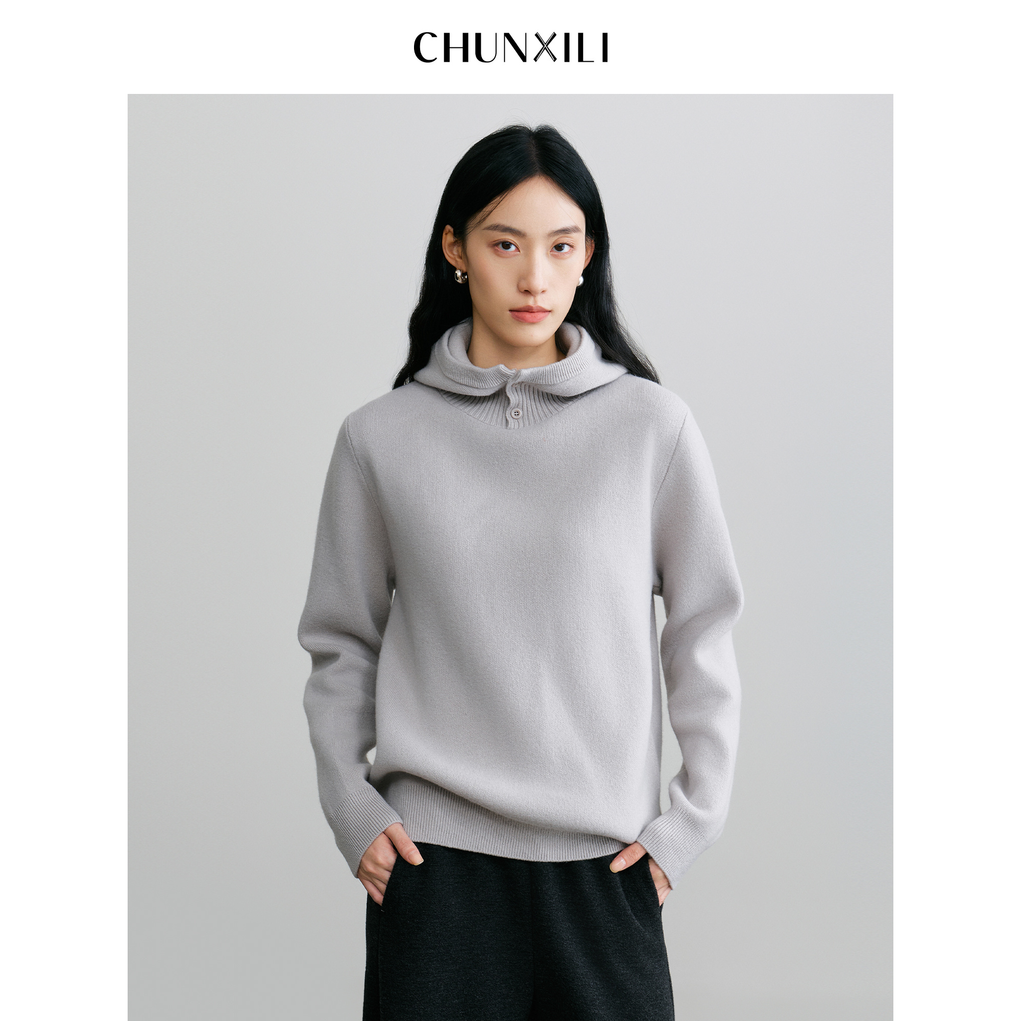 CHUNXILI/春熙里慵懒风高领宽松针织衫女纯色百搭毛衣D00M54154