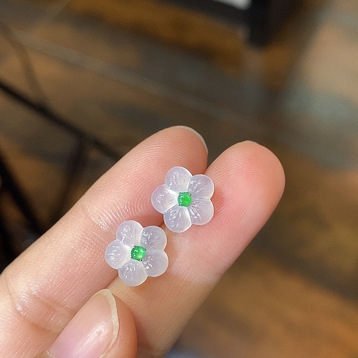 翡翠18K金镶嵌耳饰花