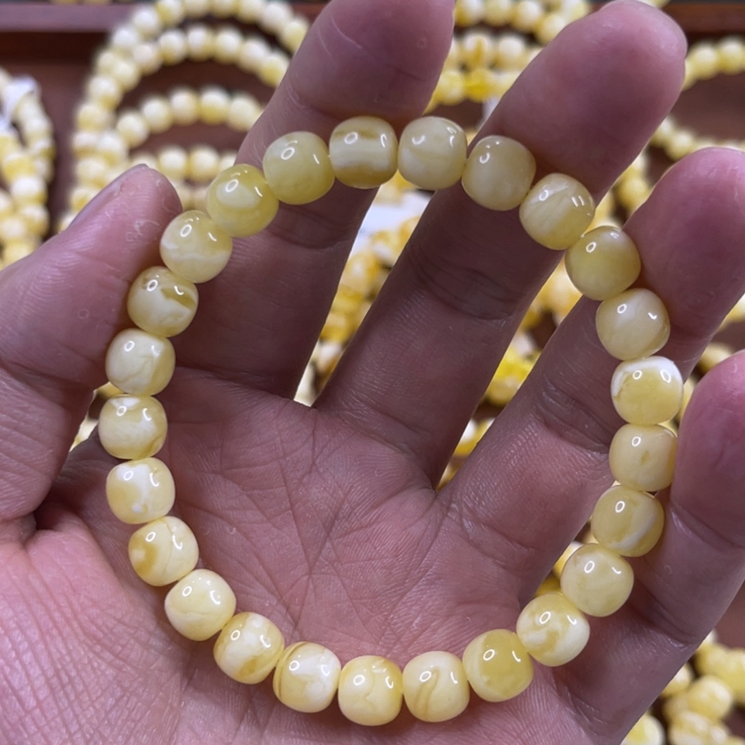 蜜蜡未镶嵌珠宝奇石8.5mm浓腊白花