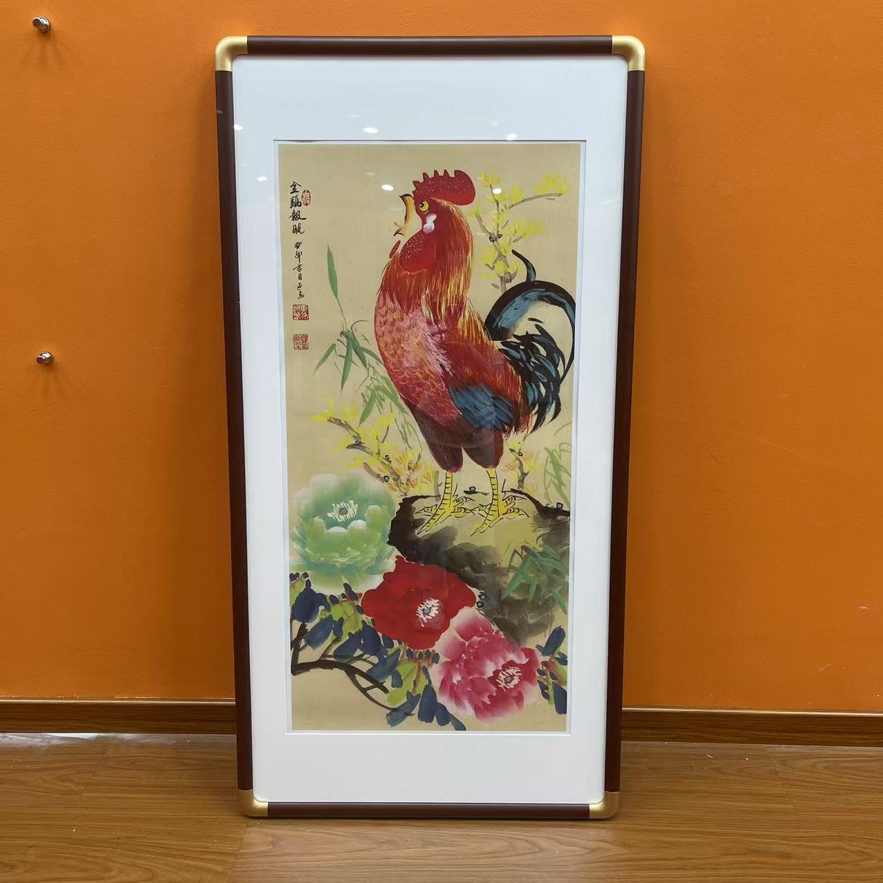 马迎春《金鸡报晓》三尺竖仿古 带框 国墨堂