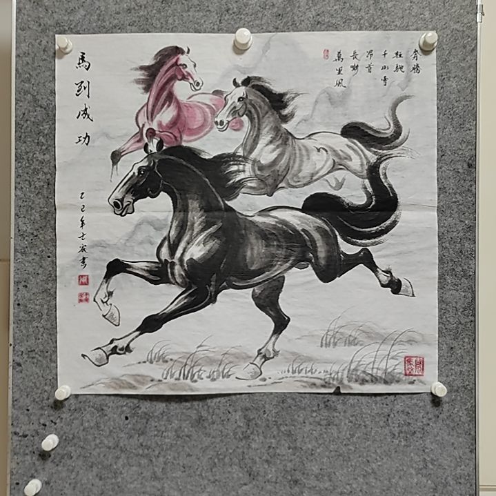 横款周士宸水墨写意骏马图