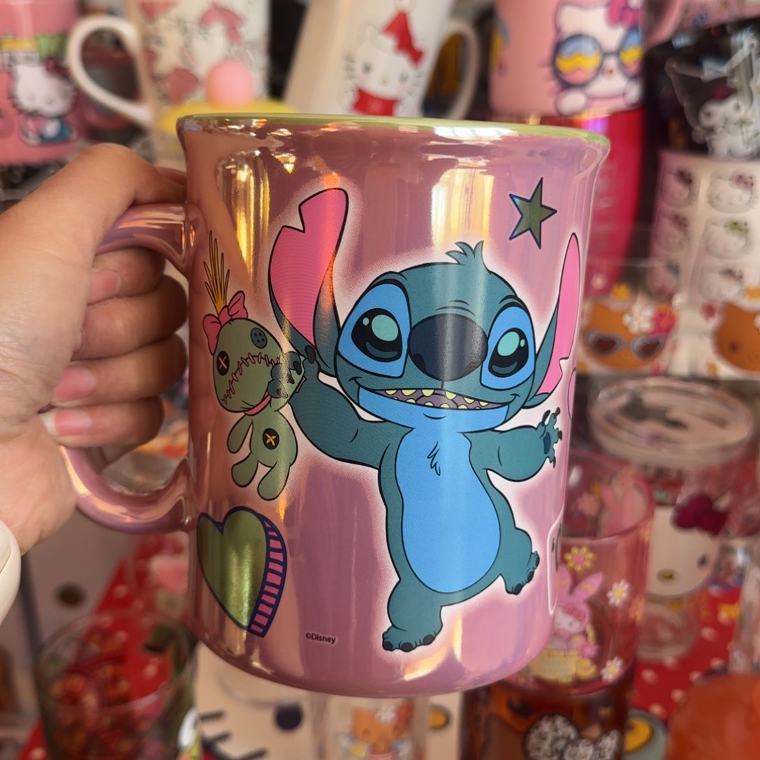 水晶玻璃吸管款史迪仔粉色