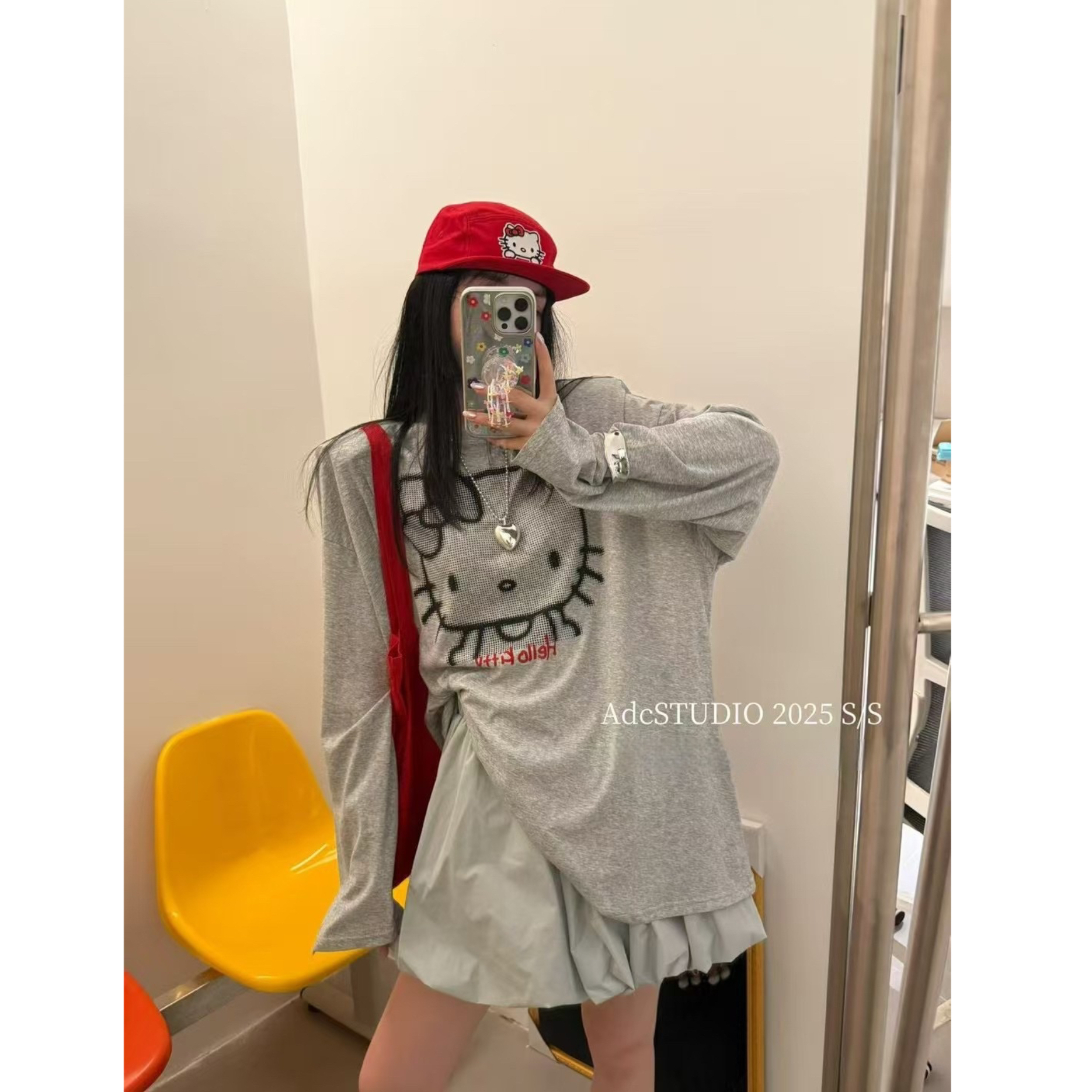 【现货-大KT粉防晒】東room夏季新款韩版KT印花长袖垫肩防晒T恤女