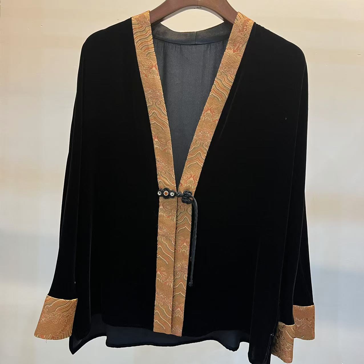 Q322910宋锦真丝绒外套小茶服 桑蚕丝