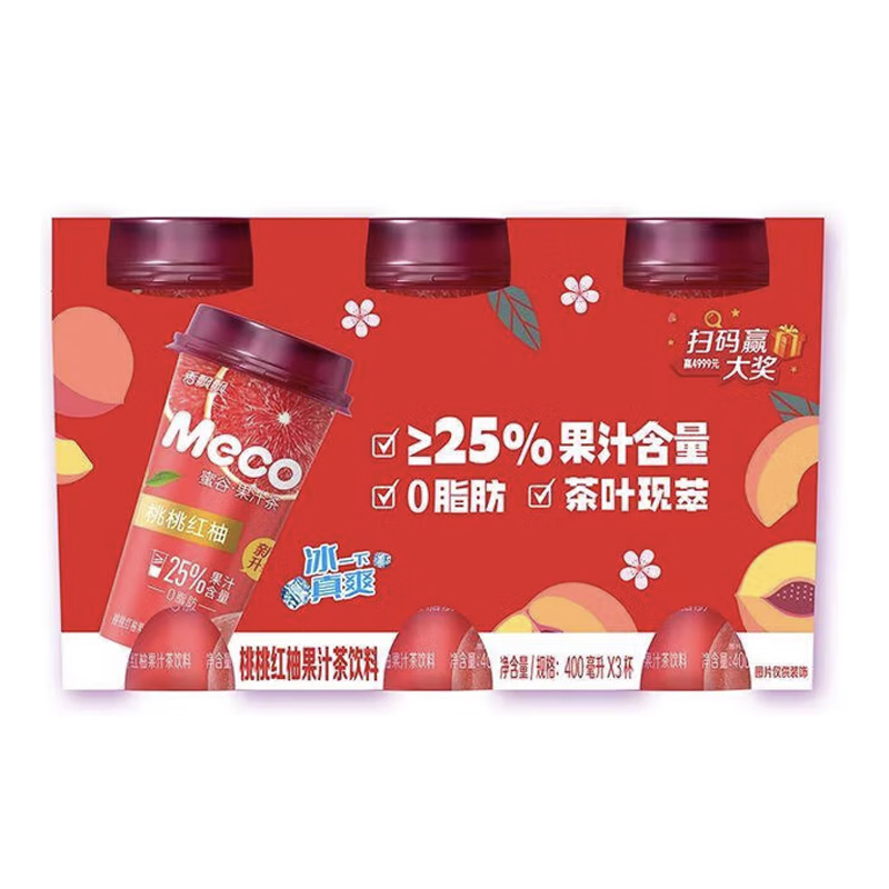 香飘飘果汁茶桃桃红柚三连杯400ml*3