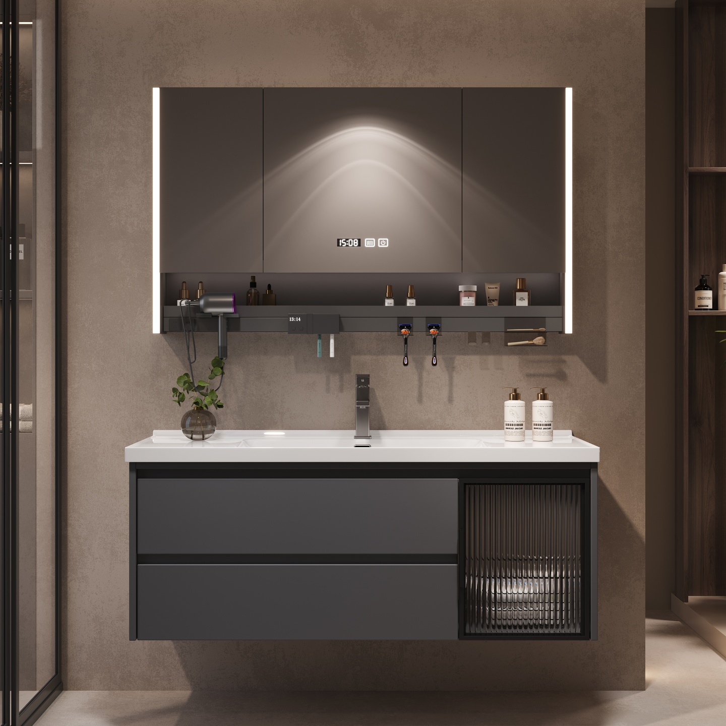 现代简约浴室柜组合卫生间陶瓷一体洗漱台洗脸洗面轻奢洗手盆套装