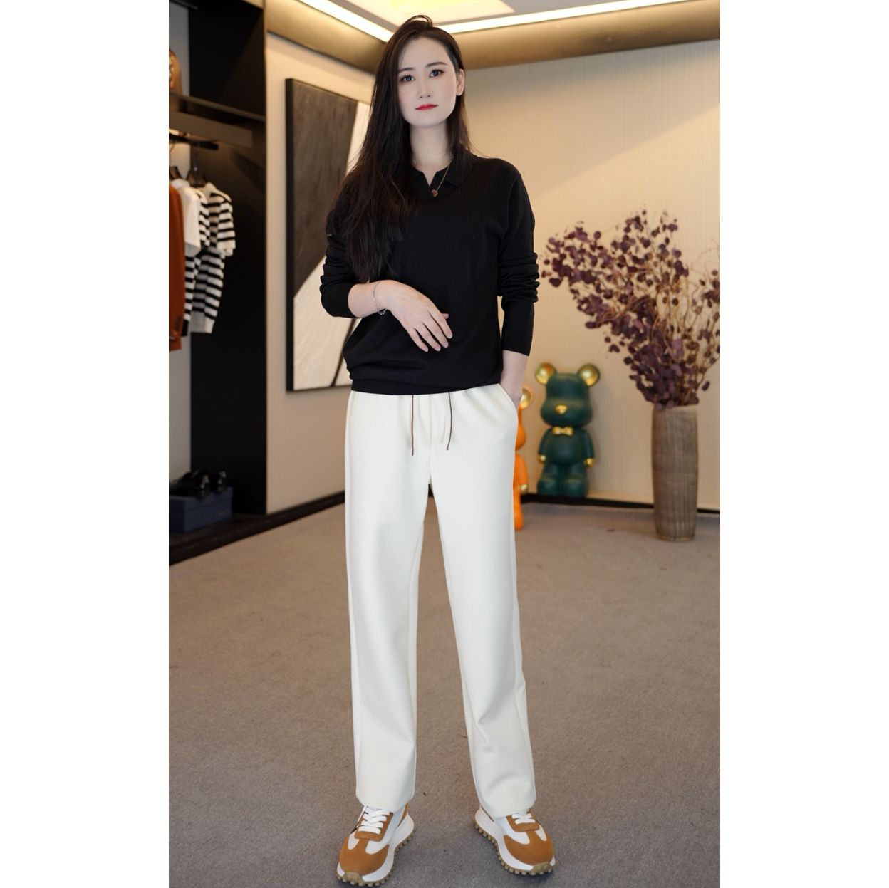 秋季【杰尼家 15900 慢跑裤】男士老钱风保暖简约百搭宽松休闲裤