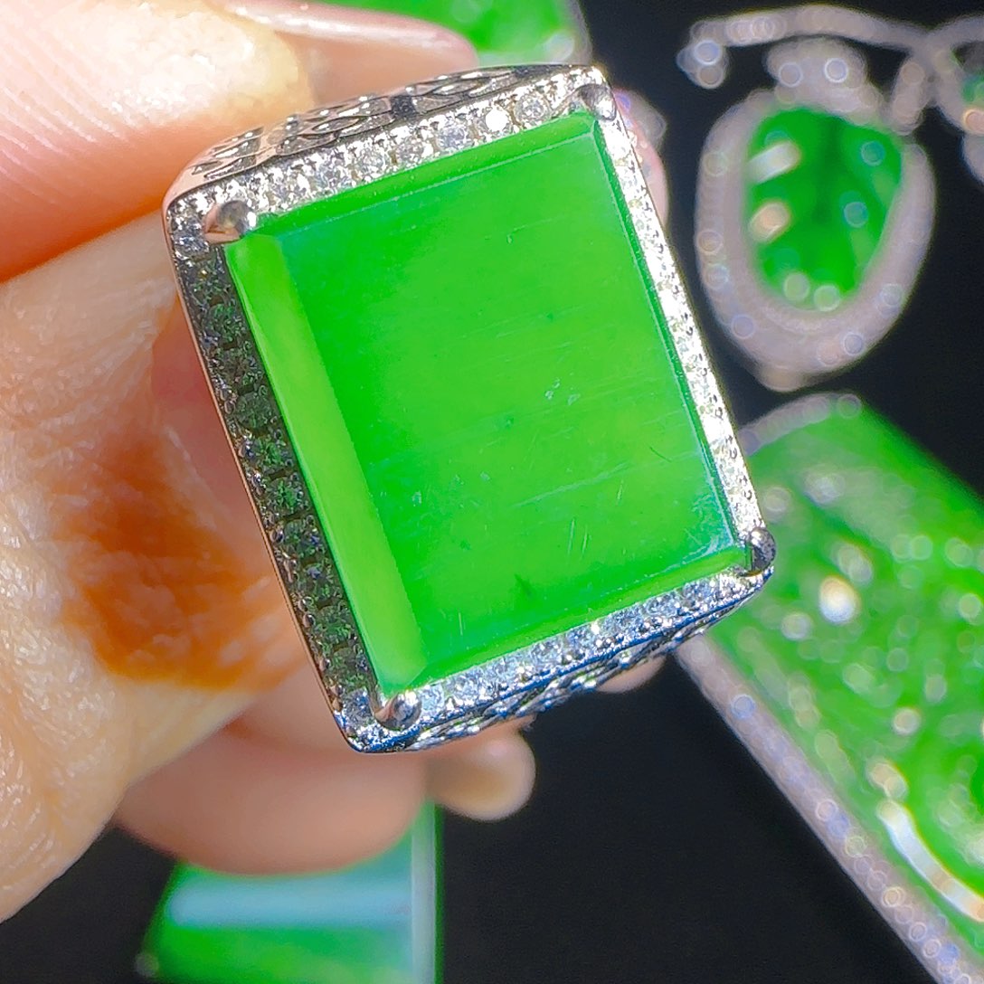 翡翠戒指银S925镶嵌天然