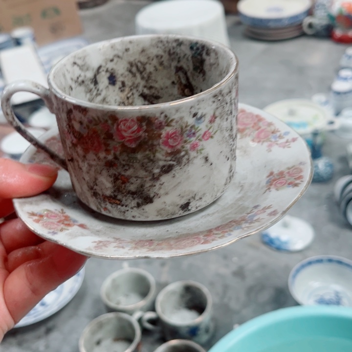 青花玲珑小花咖啡杯微瑕