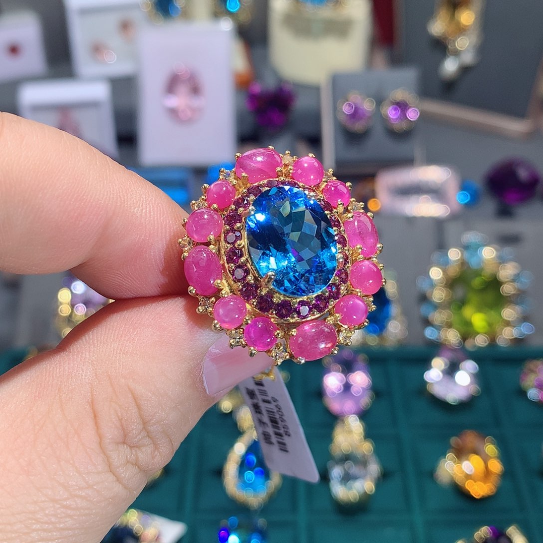 托帕石戒指银S925镶嵌戒指