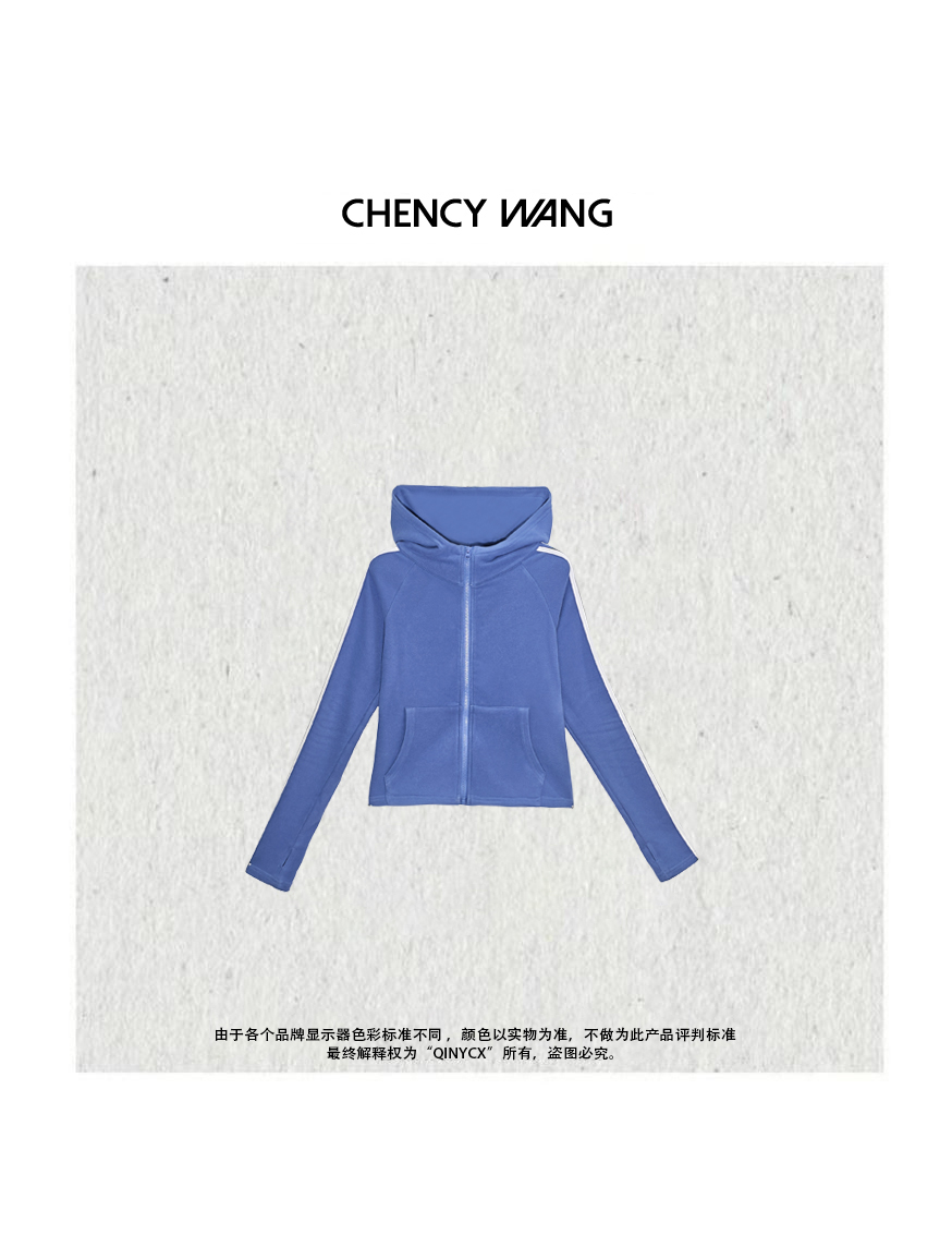 『CHENCY WANG』冰岛薄荷 全拉链设计款连帽显瘦修身上衣帽衫