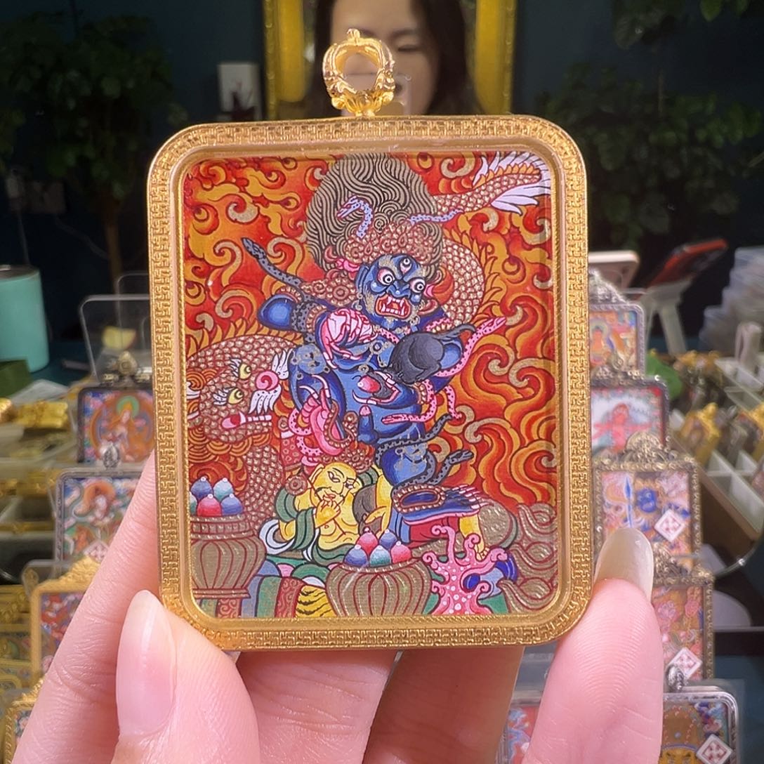 吊坠黑财热贡纯手绘唐卡