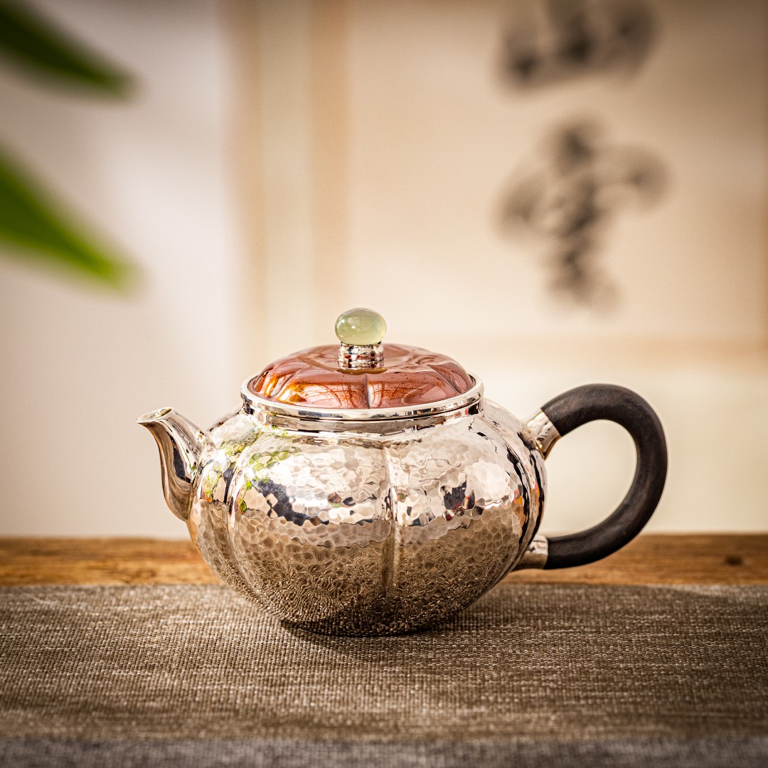 蜂鸟工坊 名匠优选 手工铜盖锤纹南瓜茶壶家用泡茶壶泡壶BHA1144