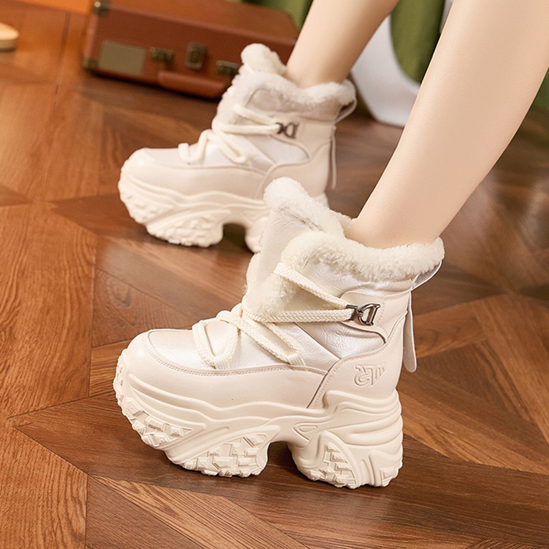 保暖冬季增高纯色防水时尚雪地靴高帮9cm左右轻便鞋子女款秋冬
