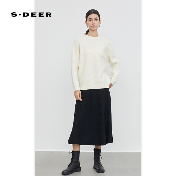 圣迪奥秋季休闲纯色时尚通勤圆领套头百搭针织衫S233Z35B8