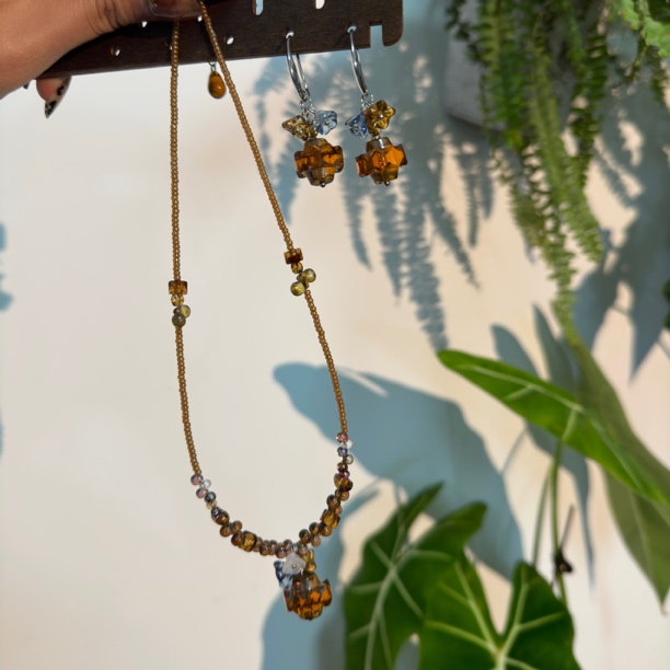 铜合金琉璃项链 铜合金原创设计手工串珠小众彩色毛衣链女式饰品