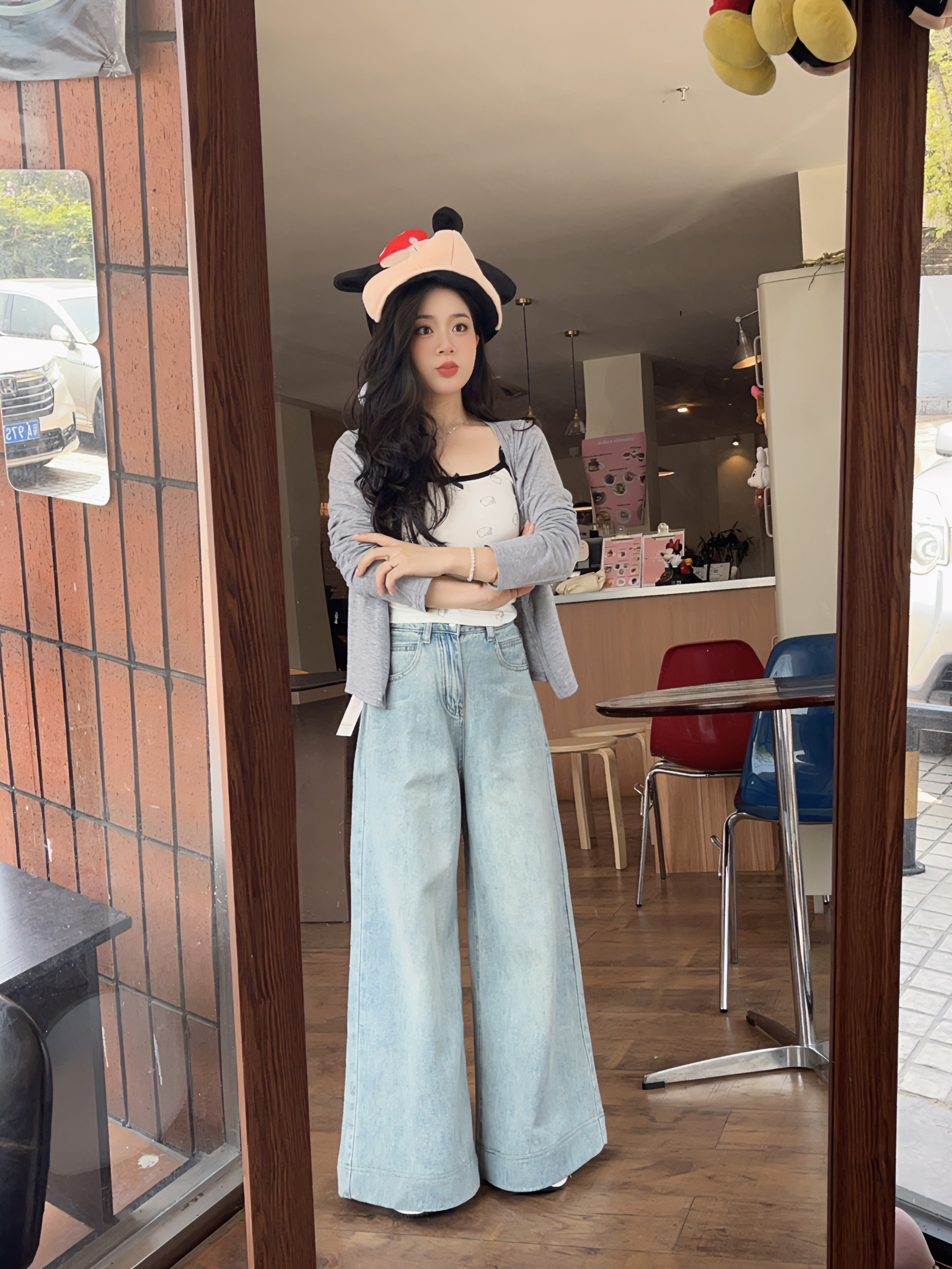 【虎妹同款】小个子高腰牛仔大摆阔腿裤