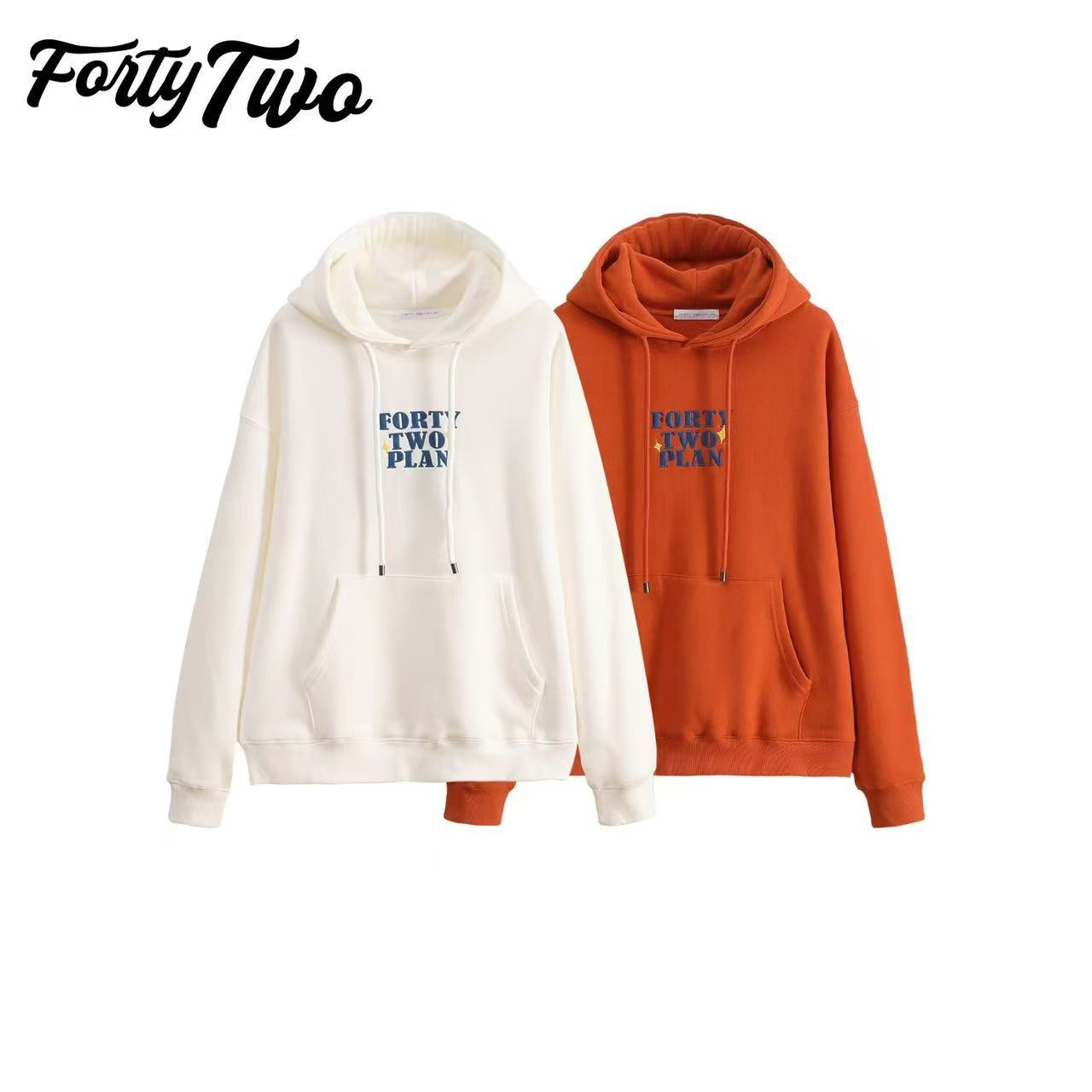 喜家外贸-「趣味字母」03LAB加绒加厚连帽卫衣女大口袋帽衫42099