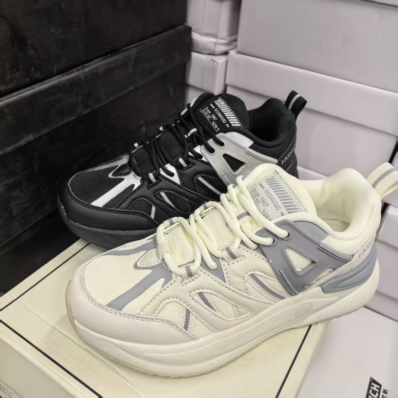 新款时尚老爹鞋百搭拼色厚底系带时尚休闲鞋女鞋 1016