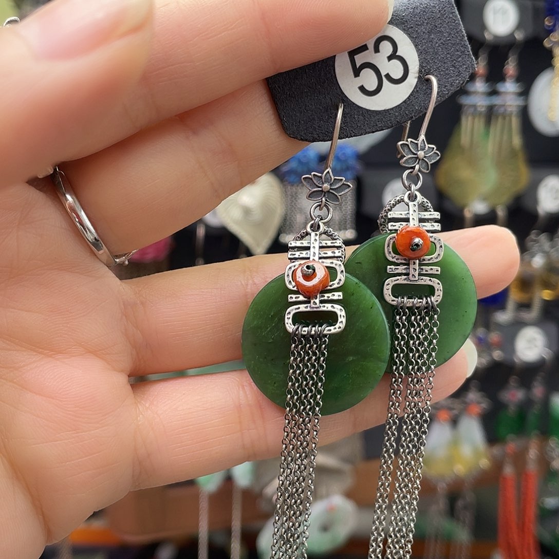 观***山和田玉银S925镶嵌耳饰360jjjhj