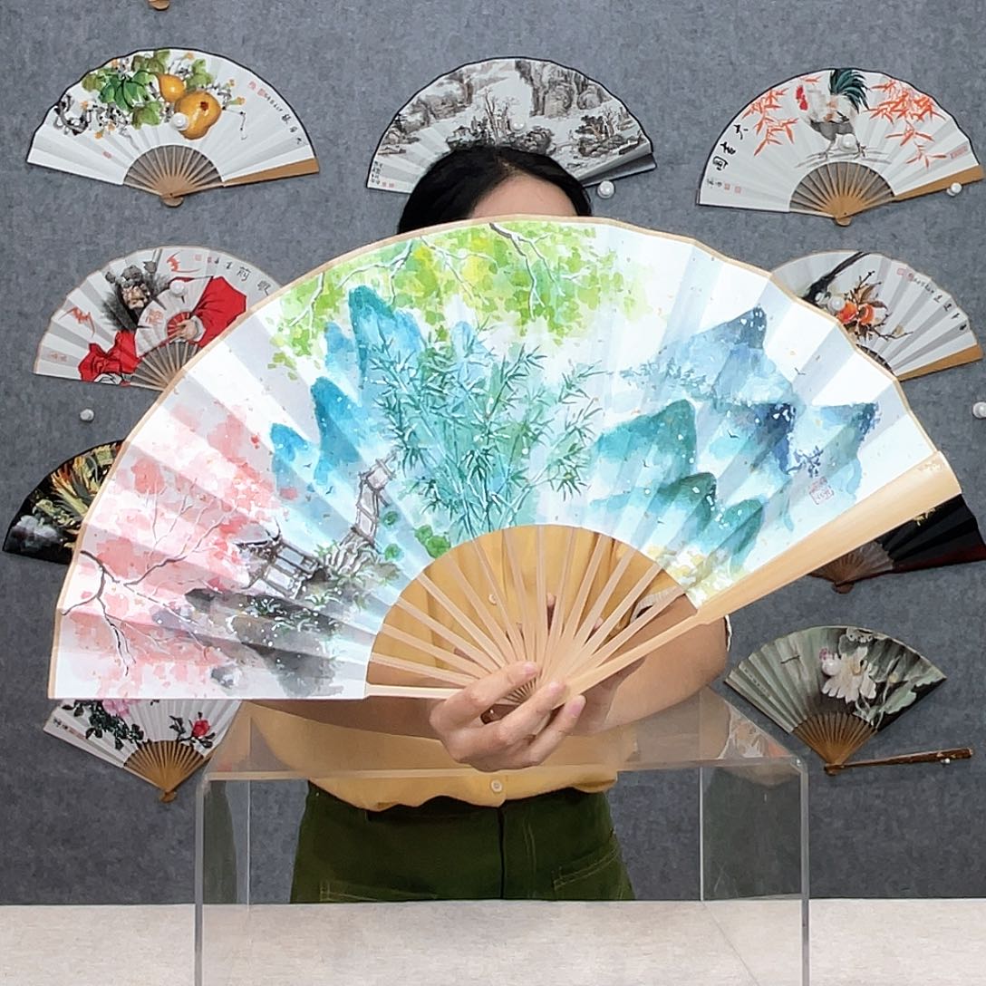 国画10寸水磨玉竹-纯手绘-文玩扇骨（默认粘好）