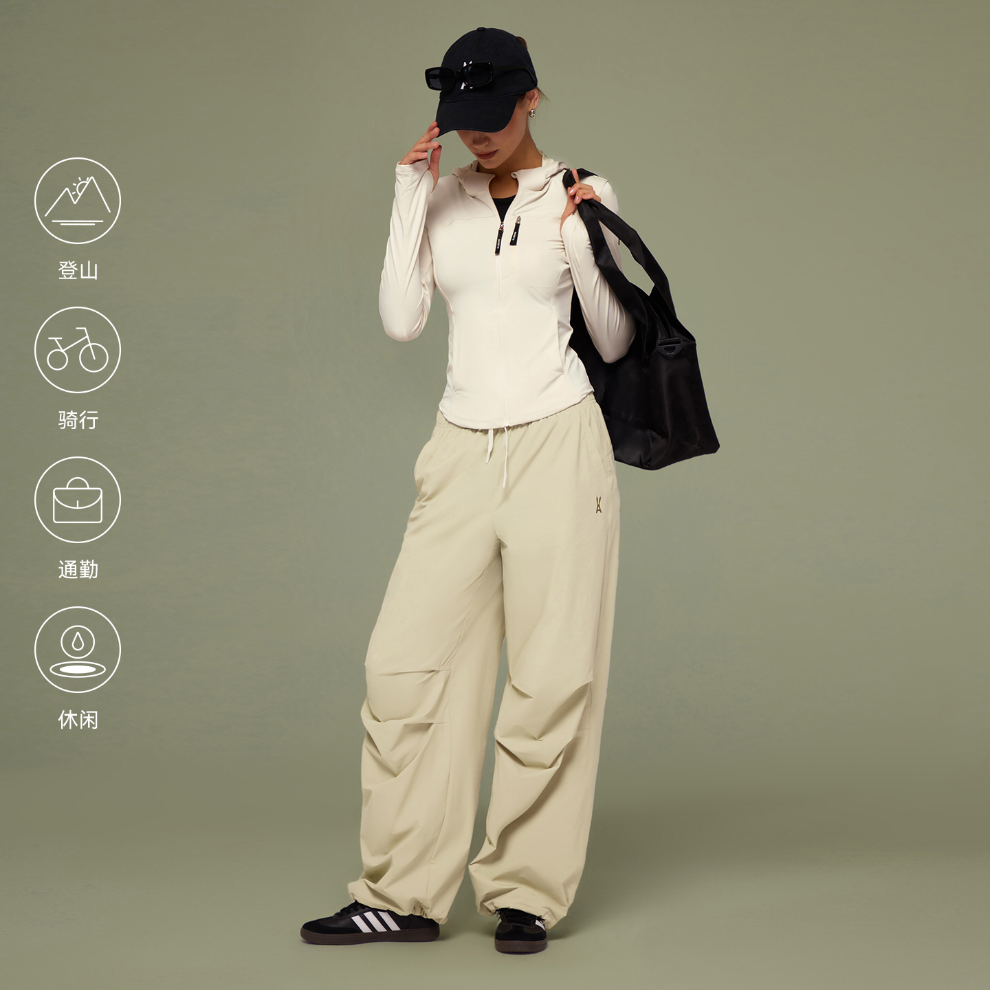 安欧兔anodeto|美式复古户外徒步伞兵裤宽松直筒压褶速干工装裤女