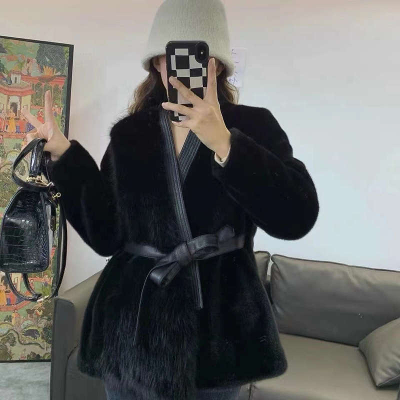 人造皮草 Y889高级感名媛气质显瘦系带款保暖毛毛网红百搭毛毛