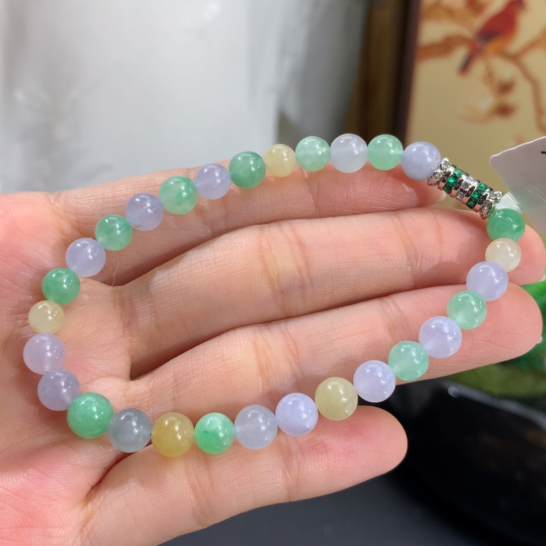 翡翠未镶嵌手串卡5-6胶润多宝手串