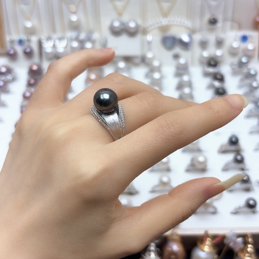 海水珍珠戒圈银S925镶嵌哎**多