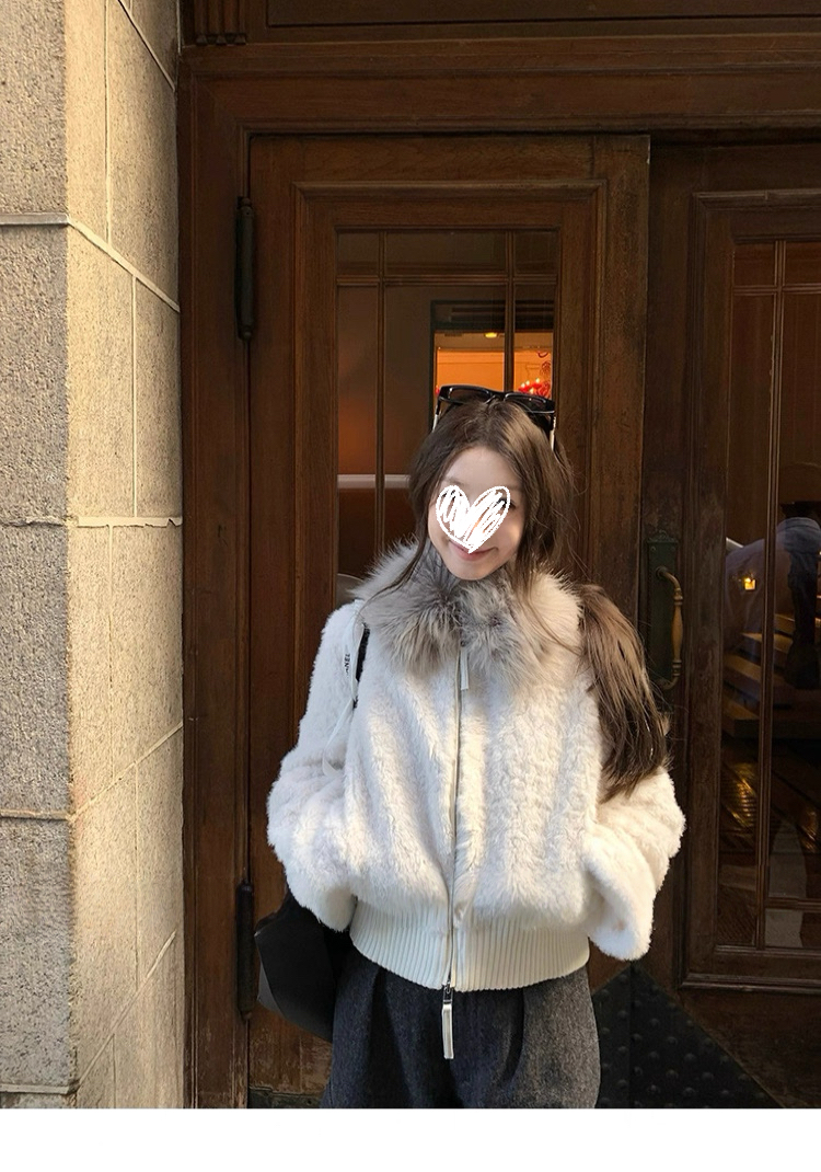暖冬咩咩 大毛领短款环葆羊羔毛保暖外套女冬